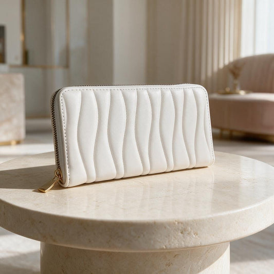 White Zip Around Wallet, Quilted Womens Wallet, Elegant Minimalist Purse