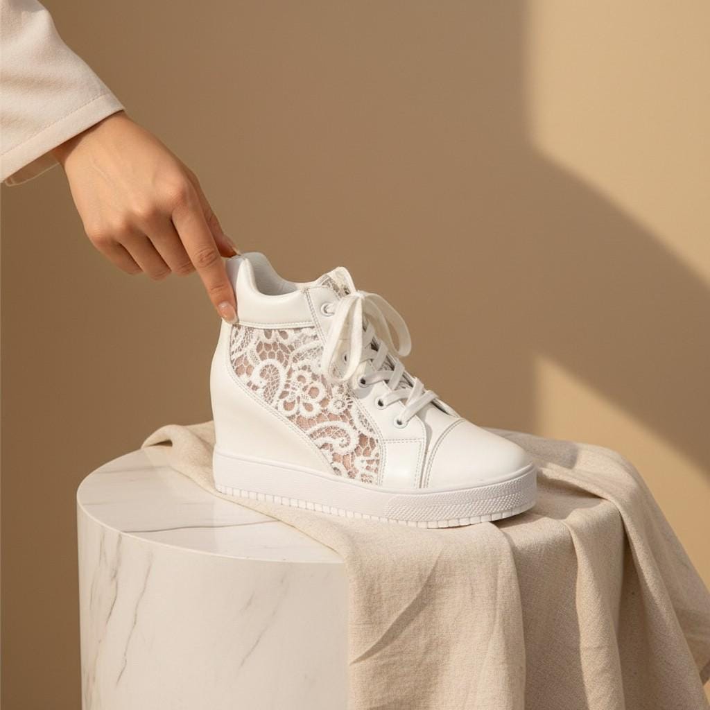 White Wedge Sneakers for Women, High Top Platform Shoes, Animal Print Sneakers, Lace Up Wedge Trainers, Fashion Sneakers