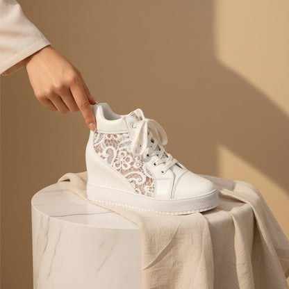 White Wedge Sneakers for Women, High Top Platform Shoes, Animal Print Sneakers, Lace Up Wedge Trainers, Fashion Sneakers