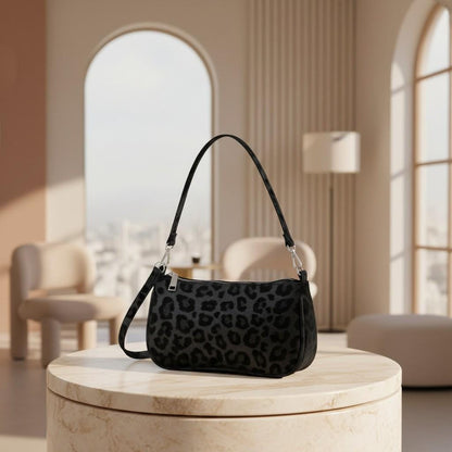 Black Leopard Shoulder Bag, Small Crossbody Purse, Y2K Underarm Bag, Minimalist Everyday Handbag