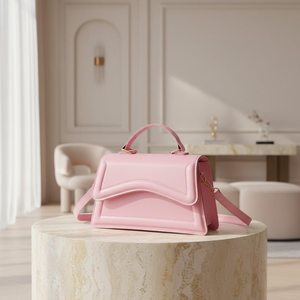 Pink Handbag for Women, Structured Shoulder Bag, Top Handle Crossbody Purse, Minimalist Flap Bag, Everyday Pink Purse