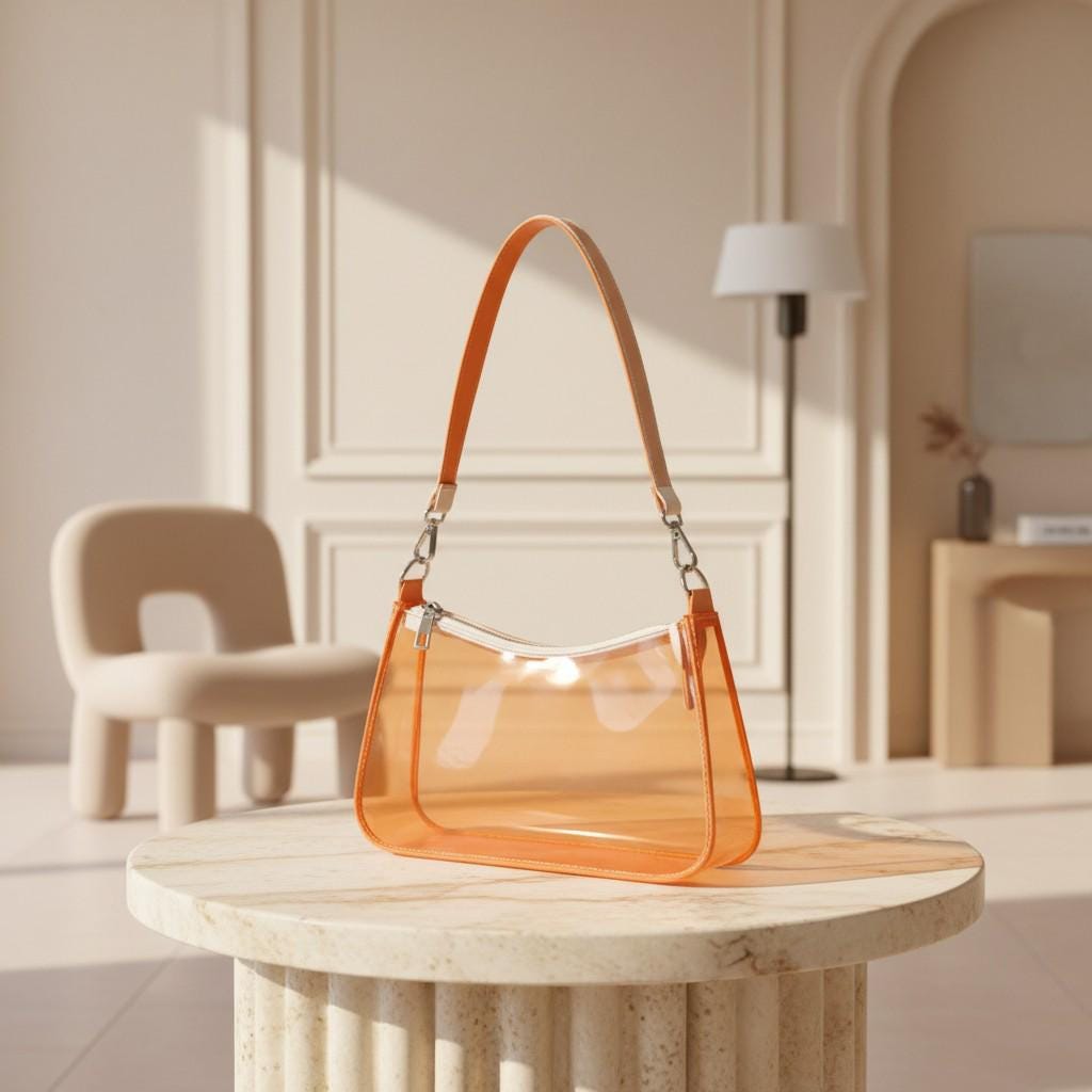 Orange Clear Shoulder Bag, Transparent Purse for Women, See Through Handbag, Mini Summer Bag, Zip Purse