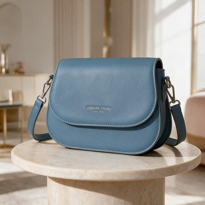 Blue Crossbody Bag, Structured Flap Purse, Denim Blue Shoulder Bag, Minimalist Handbag, Everyday Women's Bag