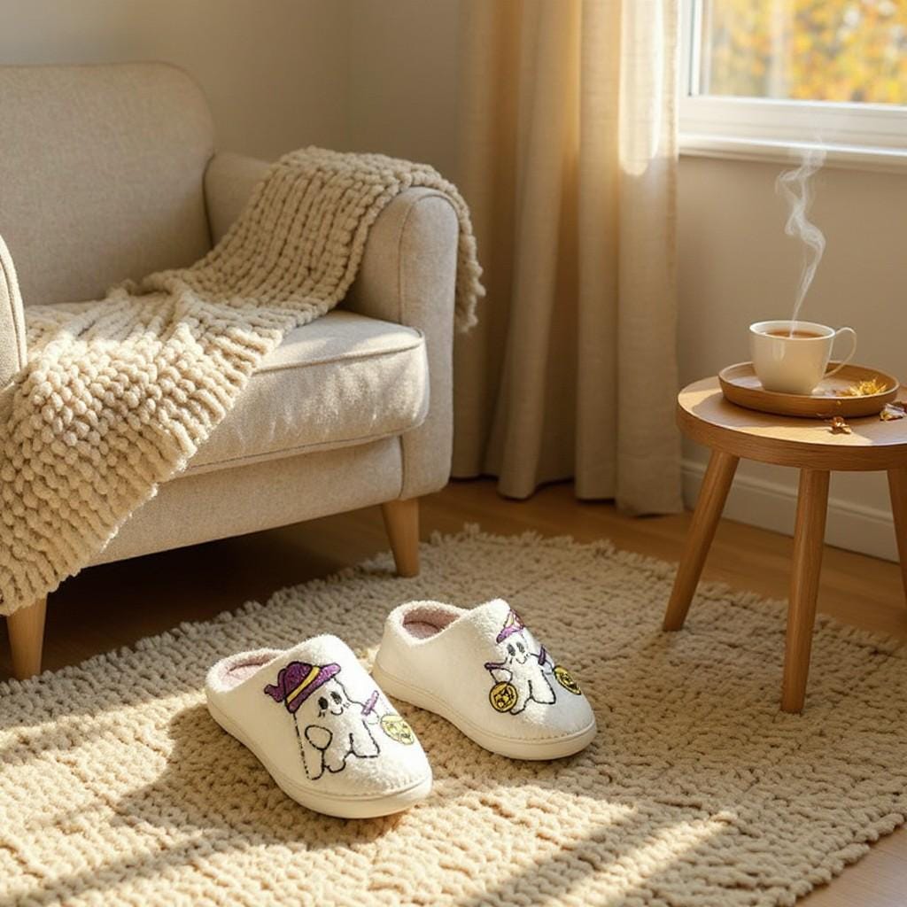 Halloween Ghost Slippers, Cute Pumpkin House Shoes, Fuzzy Spooky Slippers