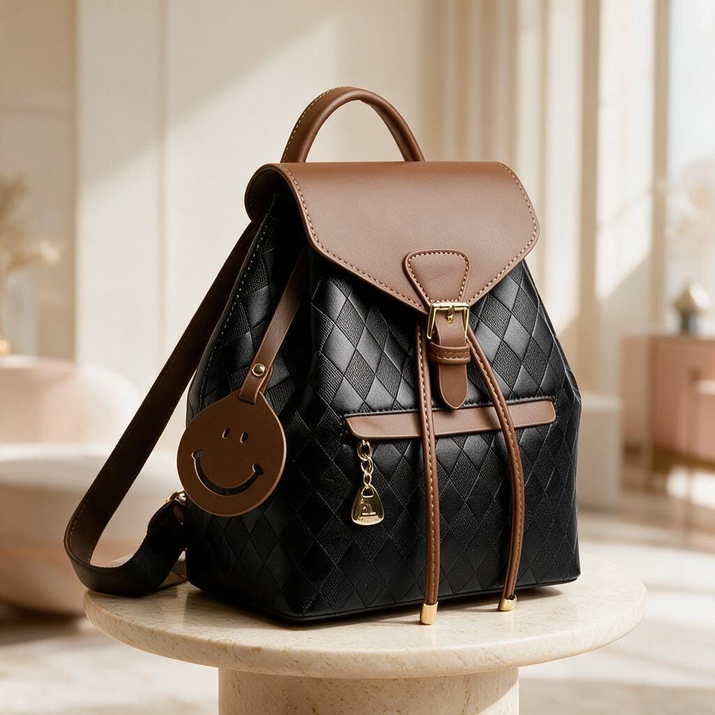 Black Quilted Backpack Purse, Mini Women's Backpack, Brown Flap Shoulder Bag, Cute Everyday Bag