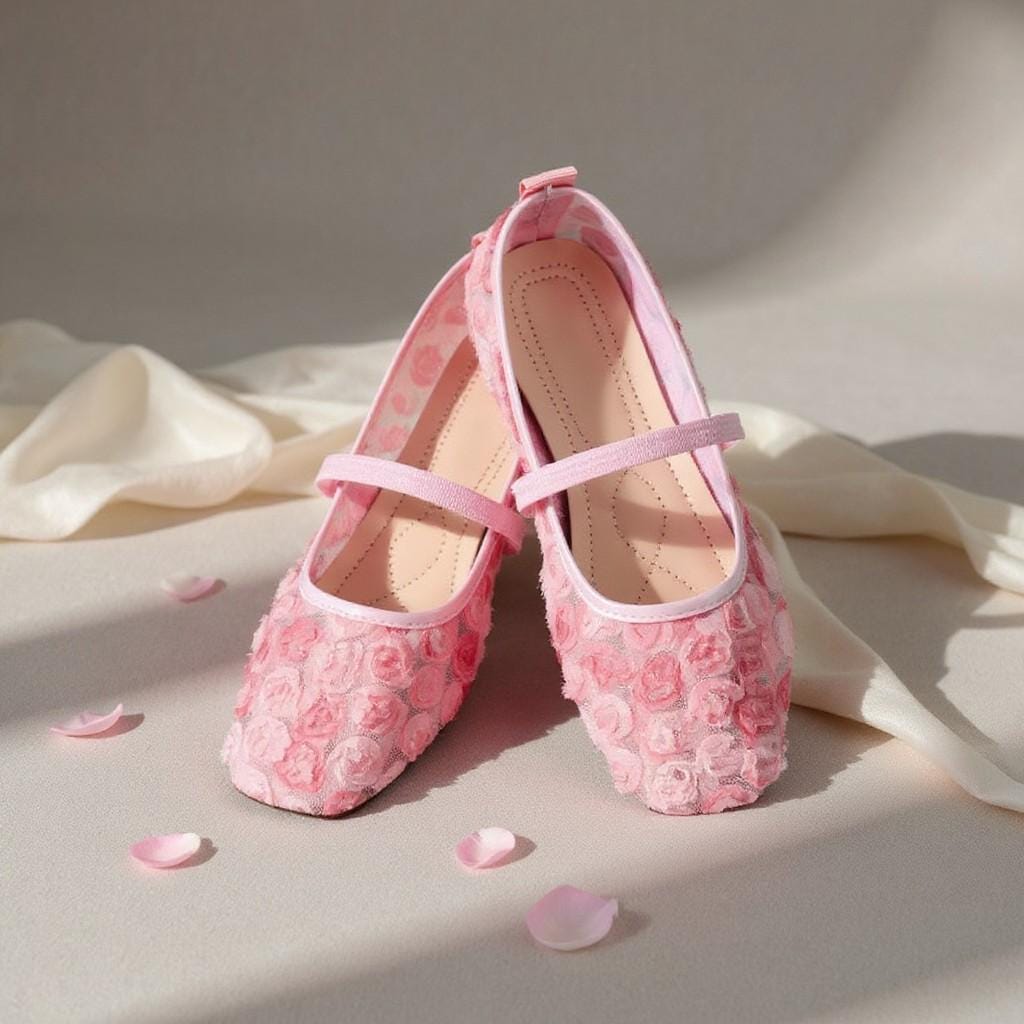 Pink Rose Mary Jane Heels, Floral Embroidered Shoes, Romantic Balletcore Pumps