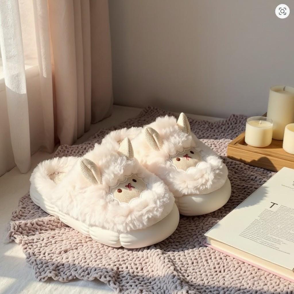 Fuzzy Sheep Slippers, Cute Lamb House Shoes, Plush Cozy Slippers for Women