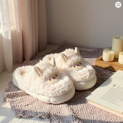 Fuzzy Sheep Slippers, Cute Lamb House Shoes, Plush Cozy Slippers for Women