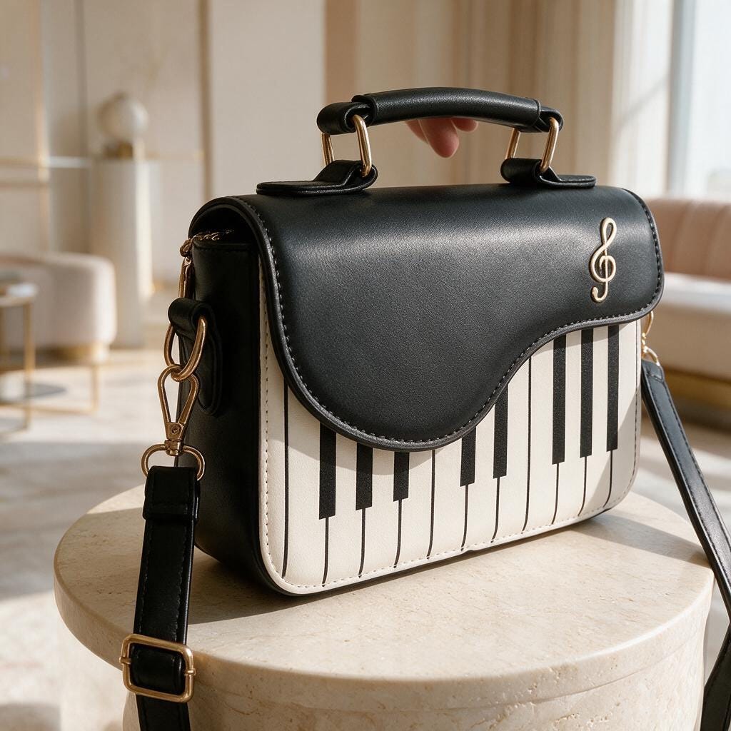 Piano Keyboard Bag, Music Lover Purse, Musical Handbag, Black White Crossbody, Music Teacher Gift, Piano Gift