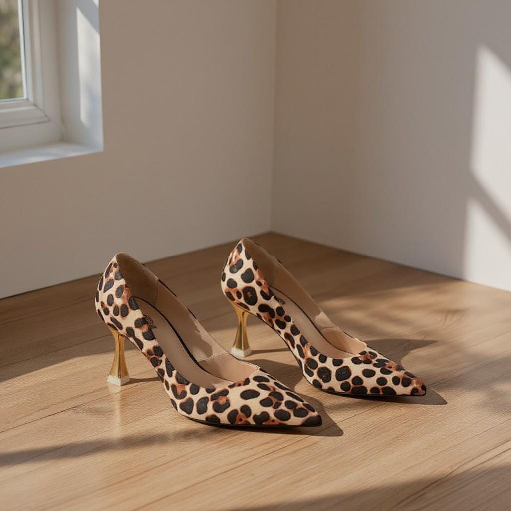 Leopard Print Stiletto Pumps, Pointed Toe Animal Print High Heels