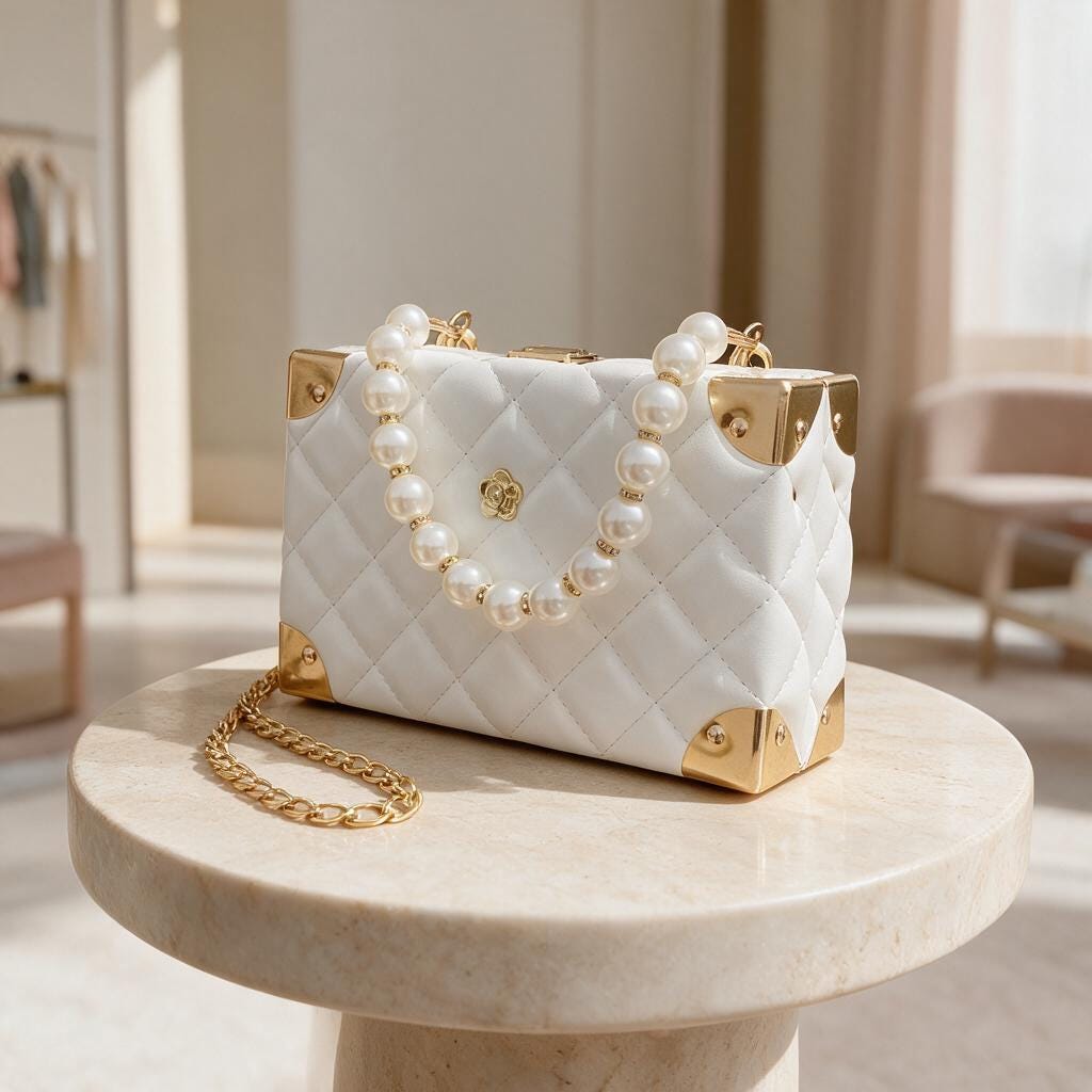 White Pearl Handle Bag, Quilted Shoulder Purse, Elegant Chain Strap Handbag, Ivory Evening Bag, Womens Flap Purse