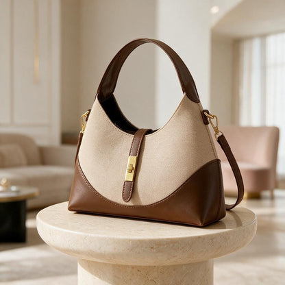 Brown Shoulder Bag, Women's Hobo Handbag, Two Tone Purse, Convertible Crossbody Bag, Neutral Everyday Handbag