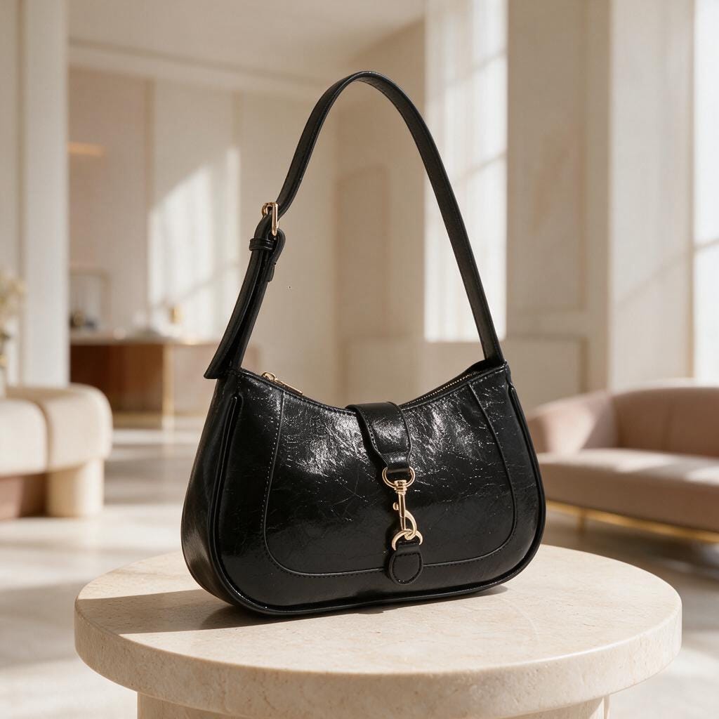 Black Shoulder Bag, Y2K Hobo Purse, Minimalist Handbag, Vintage Inspired Everyday Bag