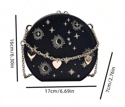 Celestial Crossbody Bag, Moon Star Shoulder Purse, Black Astrology Bag, Sun Moon Handbag, Gold Chain Evening Bag