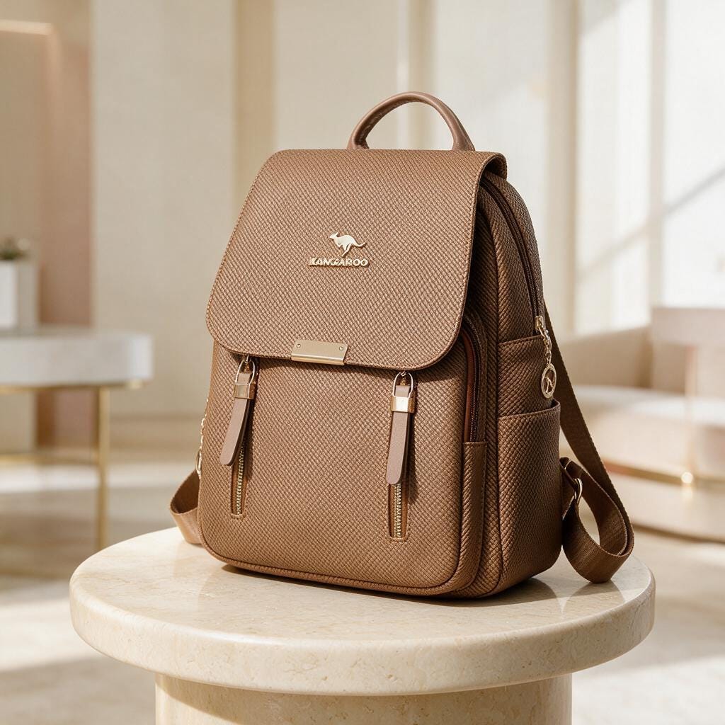 Brown Women's Backpack, Tan Flap Backpack, Chic Everyday Daypack, Small Casual Backpack, Structured City Bag, Travel Purse
