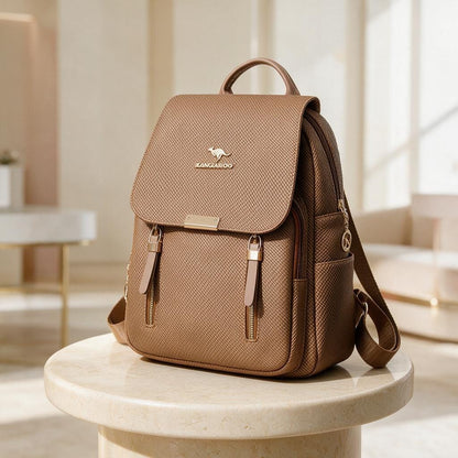 Brown Women's Backpack, Tan Flap Backpack, Chic Everyday Daypack, Small Casual Backpack, Structured City Bag, Travel Purse