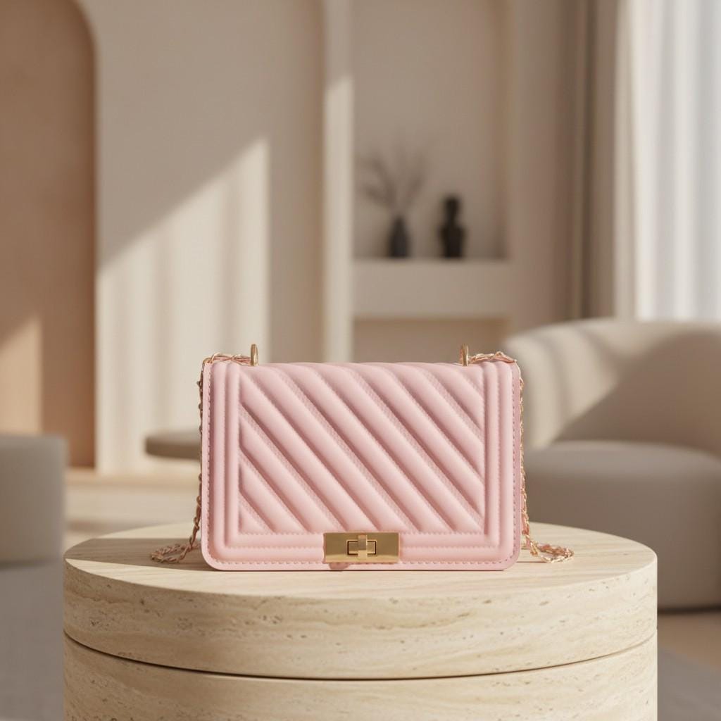 Pink Quilted Shoulder Bag, Chain Strap Purse, Diagonal Quilted Handbag, Pink Crossbody Bag, Elegant Flap Purse