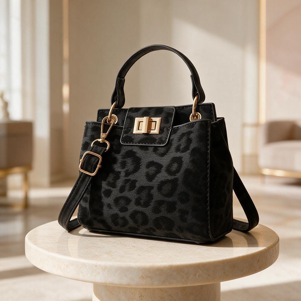 Black Leopard Handbag, Structured Top Handle Purse, Elegant Shoulder Bag, Animal Print Womens Handbag, Gold Buckle Purse
