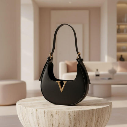Black Hobo Shoulder Bag for Women, Minimalist Crescent Purse, Small Black Handbag, Elegant Everyday Bag