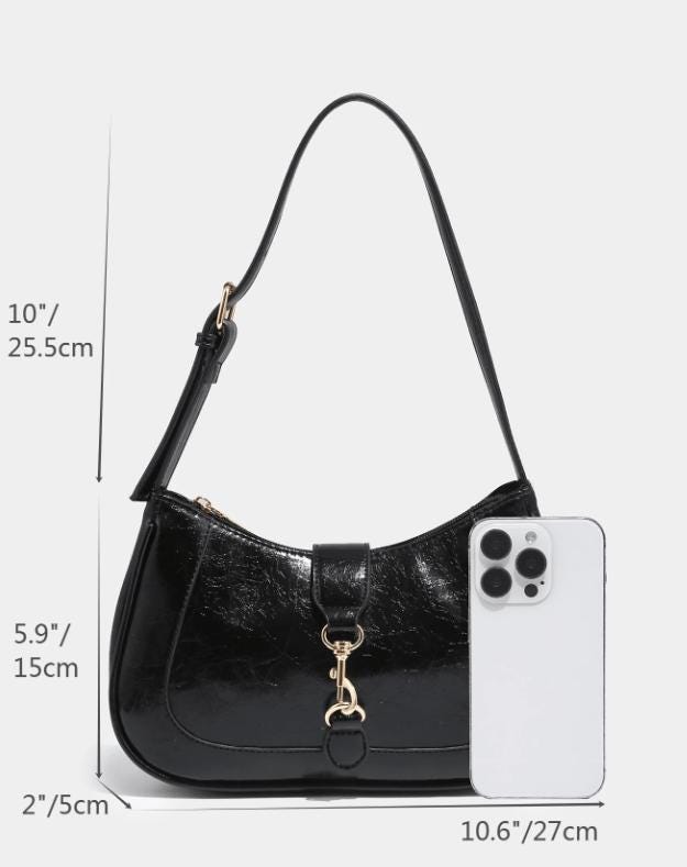 Black Shoulder Bag, Y2K Hobo Purse, Minimalist Handbag, Vintage Inspired Everyday Bag