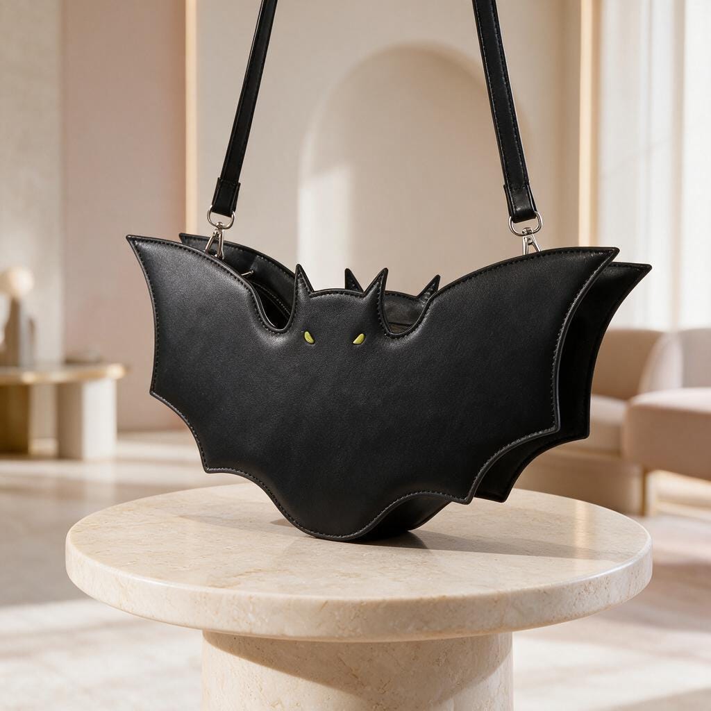 Bat Shoulder Bag, Gothic Bat Purse, Batwing Crossbody Bag, Black Alternative Handbag, Spooky Halloween Bag