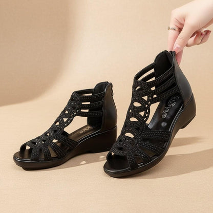 Black Wedge Sandals for Women, Strappy Platform Heels, Open Toe Summer Shoes