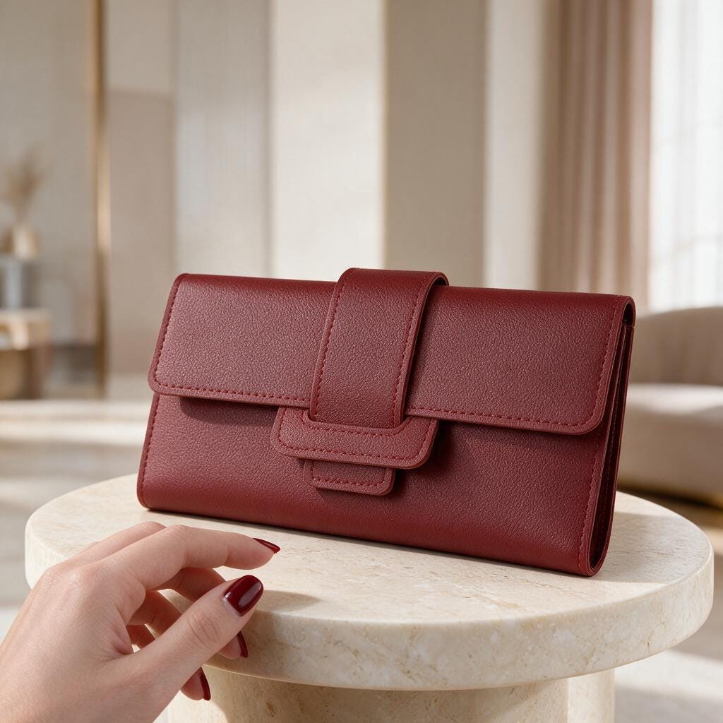 Burgundy Long Wallet, Womens Flap Wallet, Minimalist Red Purse