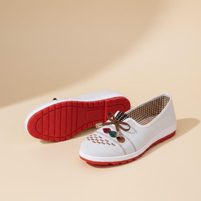 Embroidered Slip On Shoes for Women, Boho Floral Flats with Bow, Casual Summer Shoes