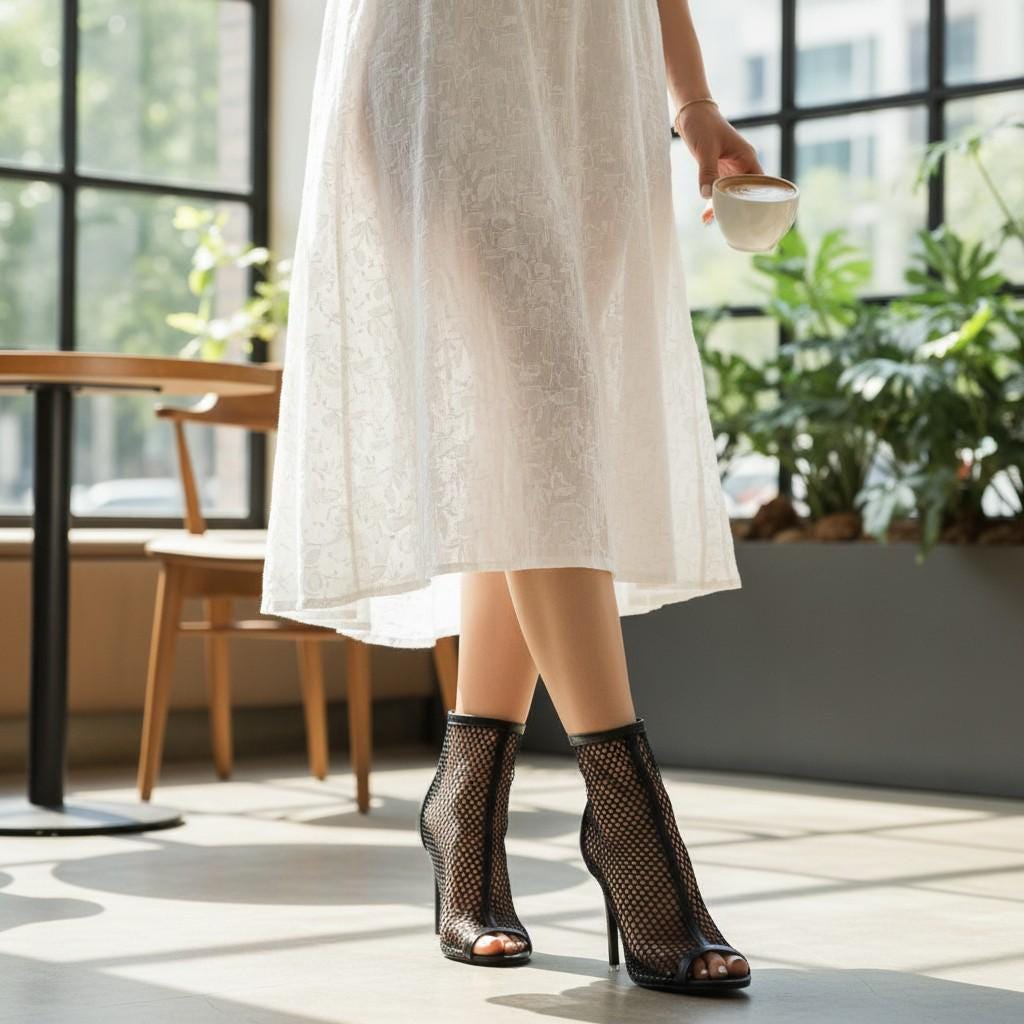 Black Mesh Peep Toe Heels, Open Toe Ankle Booties, Fishnet High Heel Shoes, Black Stiletto Booties, Women's Party Shoes