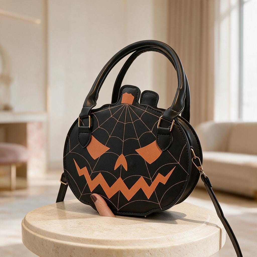 Halloween Pumpkin Handbag, Black Spiderweb Purse, Spooky Gothic Shoulder Bag