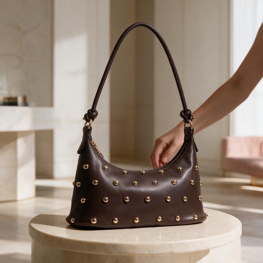 Brown Studded Shoulder Bag, Y2K Hobo Purse, Chocolate Brown Handbag, Retro Everyday Bag