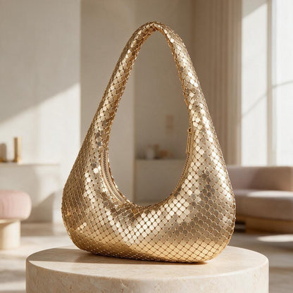 Gold Sequin Hobo Bag, Sparkly Shoulder Bag for Women, Metallic Evening Purse, Glam Party Handbag, Holiday Night Out Bag