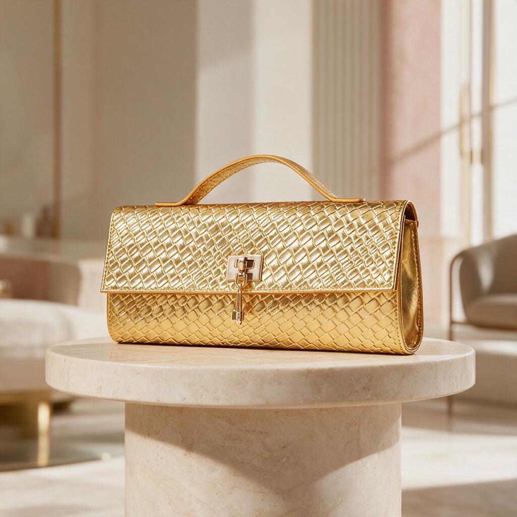Gold Woven Clutch Bag, Metallic Evening Purse, Textured Handbag, Gold Formal Bag, Structured Top Handle Clutch