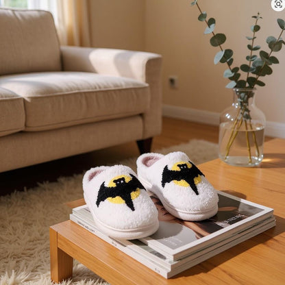 Bat Slippers, Fuzzy White House Shoes, Spooky Halloween Slippers