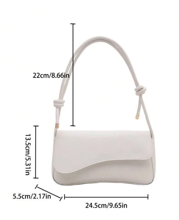 White Flap Shoulder Bag, Minimalist Handbag, Knotted Strap Purse, Small Underarm Bag, Elegant Everyday Bag