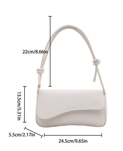 White Flap Shoulder Bag, Minimalist Handbag, Knotted Strap Purse, Small Underarm Bag, Elegant Everyday Bag