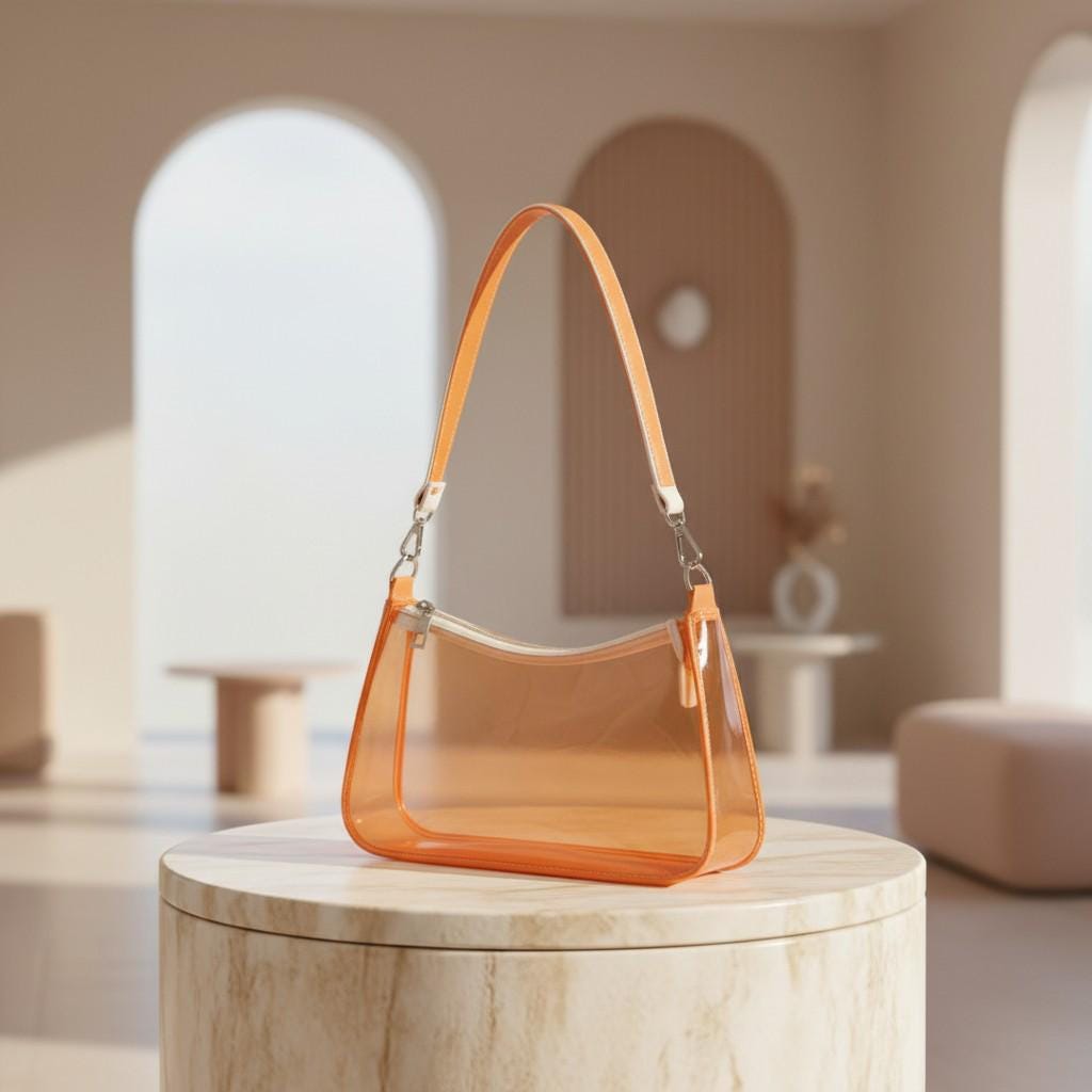 Orange Clear Shoulder Bag, Transparent Purse for Women, See Through Handbag, Mini Summer Bag, Zip Purse