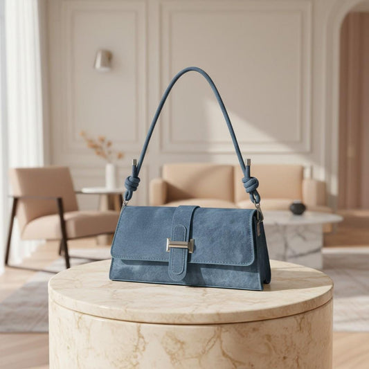 Blue Textured Shoulder Bag, Women's Flap Crossbody Purse, Cord Strap Handbag, Vintage Inspired Blue Bag, Everyday Purse
