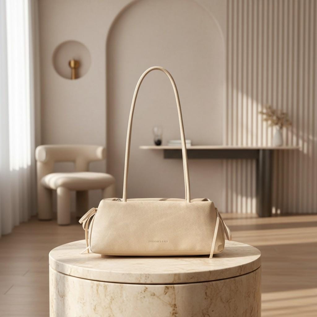 Cream Shoulder Bag, Beige Baguette Bag, Y2K Purse, Minimalist Handbag, Soft Neutral Everyday Bag