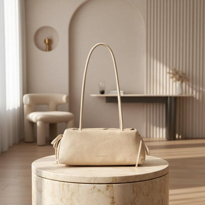 Cream Shoulder Bag, Beige Baguette Bag, Y2K Purse, Minimalist Handbag, Soft Neutral Everyday Bag