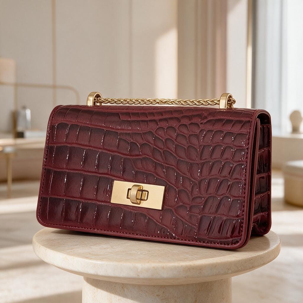 Burgundy Shoulder Bag, Croc Embossed Purse, Wine Red Handbag, Chain Strap Bag, Structured Flap Purse, Elegant Evening Bag