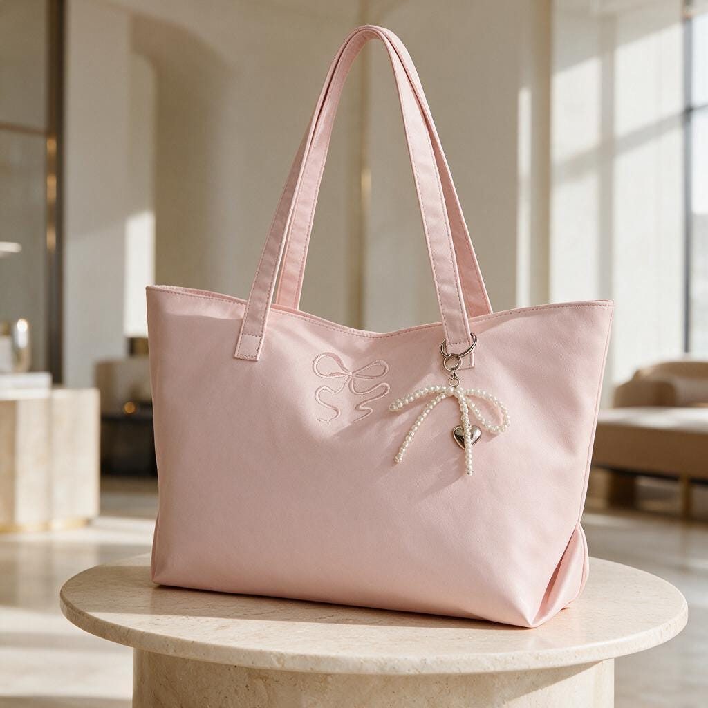 Pink Bow Tote Bag, Coquette Shoulder Bag, Soft Girl Handbag, Cute Pink Purse, Feminine Everyday Tote, Ribbon Charm Bag