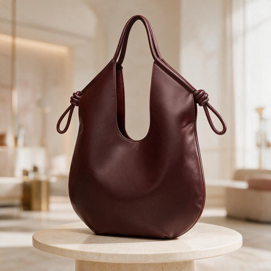 Burgundy Hobo Bag, Slouchy Shoulder Bag, Wine Red Purse, Knotted Strap Handbag, Minimalist Everyday Shoulder Bag, Soft Bag