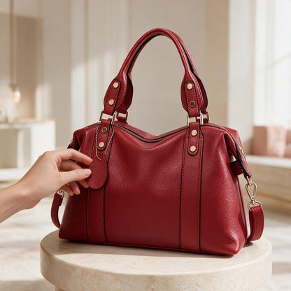 Red Satchel Handbag, Top Handle Shoulder Bag, Structured Red Purse, Crossbody Bag for Women, Elegant Everyday Handbag