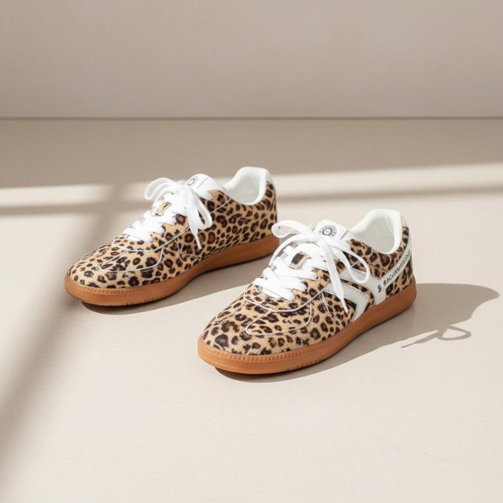 Leopard Print Sneakers for Women, Gum Sole Low Top Shoes, Animal Print Lace Up Sneakers