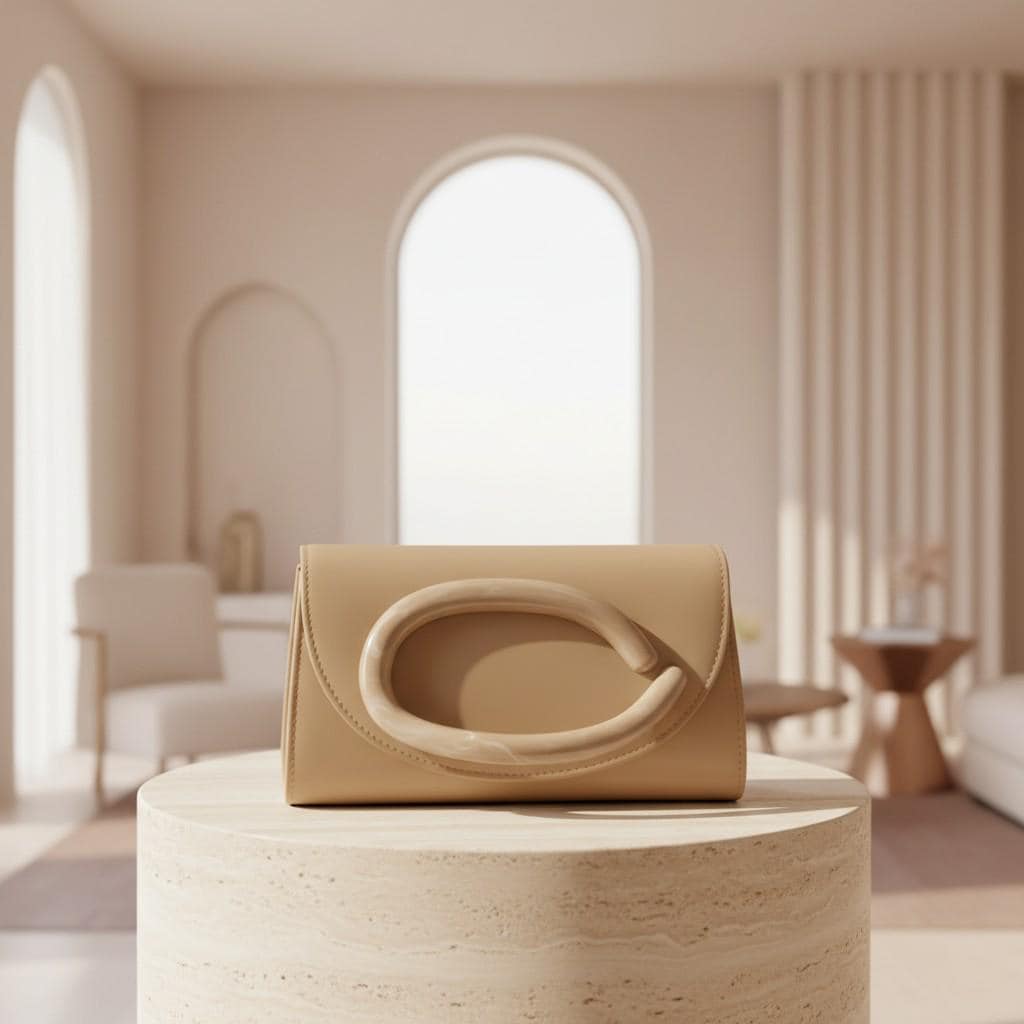 Beige Clutch Bag, Cream Evening Purse, Oval Handle Handbag, Elegant Wedding Clutch, Minimal Formal Bag, Neutral Party Purse