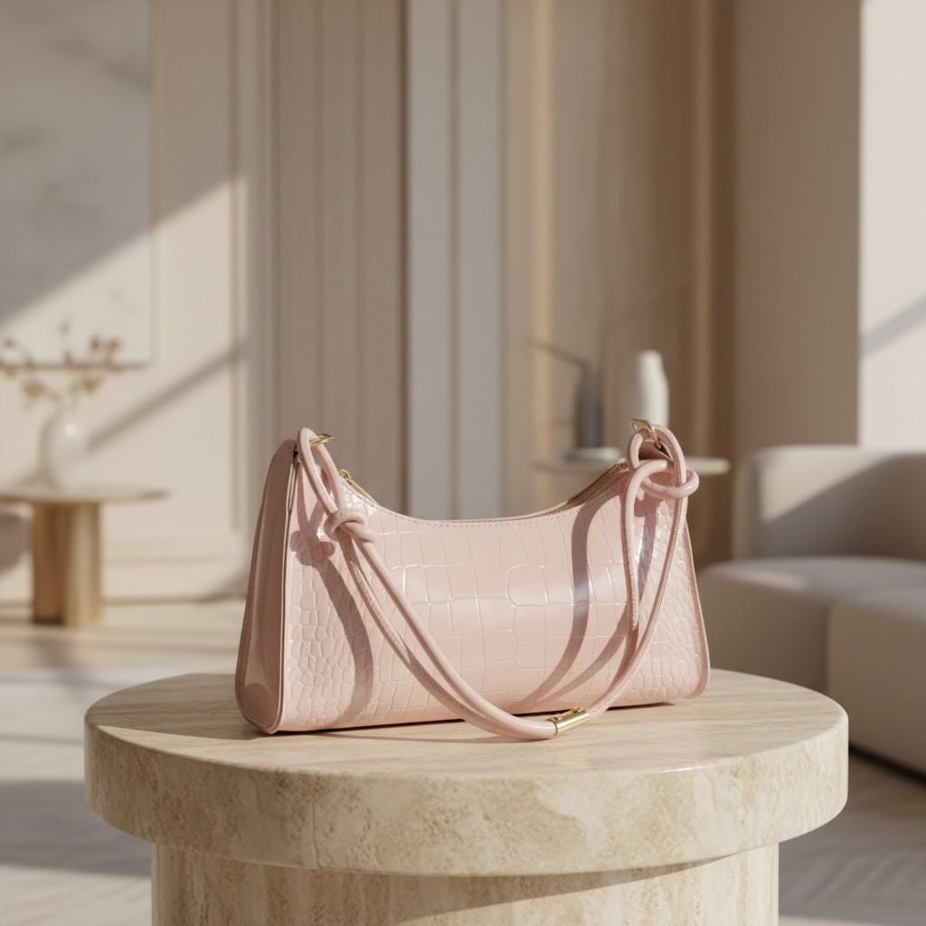 Pink Croc Baguette Bag, Soft Pink Shoulder Purse, Y2K Textured Handbag, Croc Embossed Crossbody Bag, Women's Pink Purse