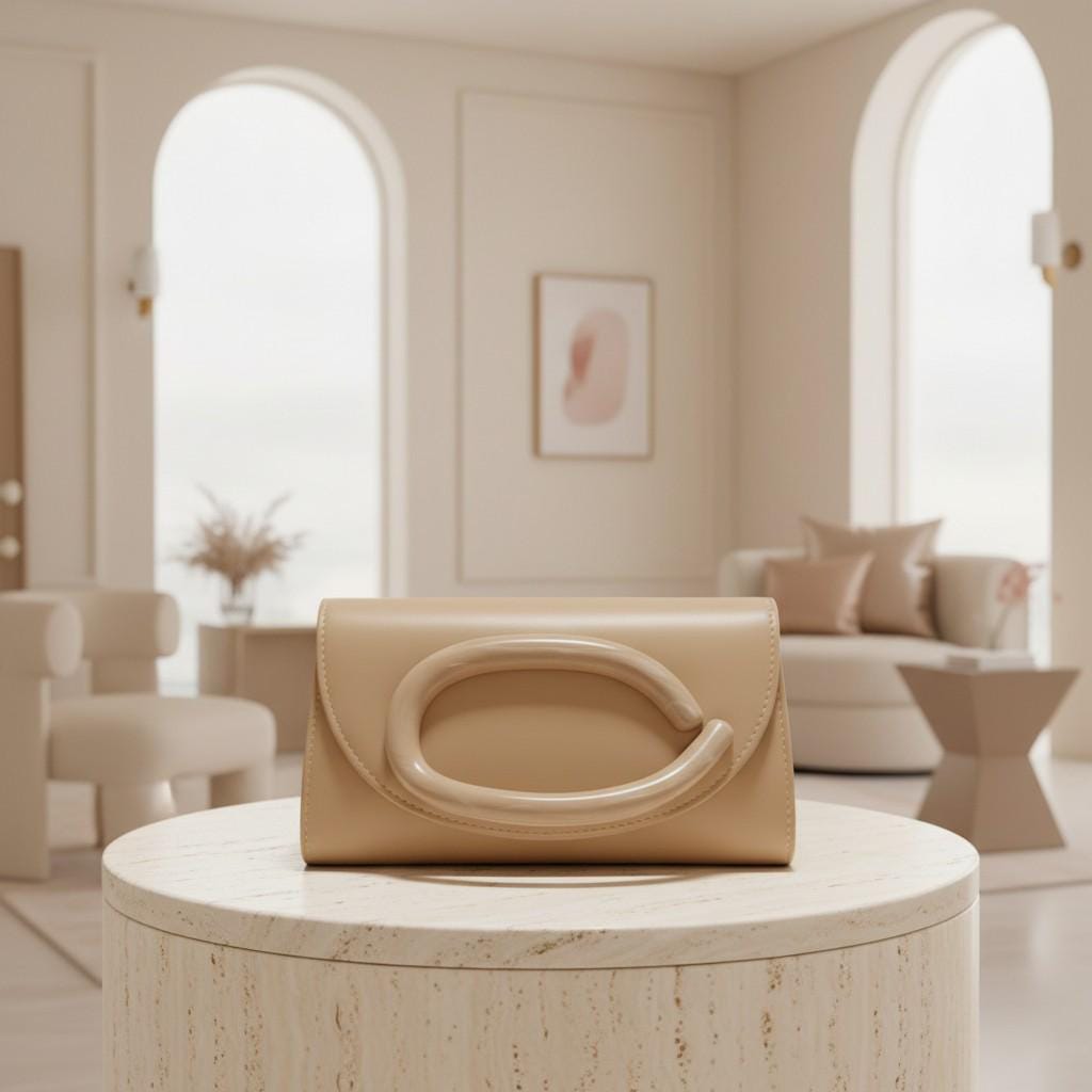 Beige Clutch Bag, Cream Evening Purse, Oval Handle Handbag, Elegant Wedding Clutch, Minimal Formal Bag, Neutral Party Purse
