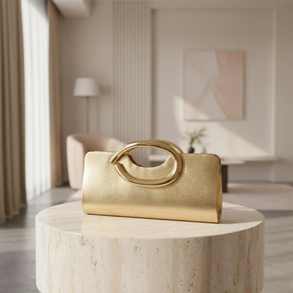 Gold Clutch Bag, Metallic Evening Purse, Ring Handle Handbag, Elegant Formal Bag, Wedding Guest Clutch, Party Purse